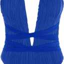 ZAFUL Women Plunging One Piece Swimsuit Backless Cross Tie High Cut Thong One-Piece Bathing Suit (Large, 3-royal Blue)