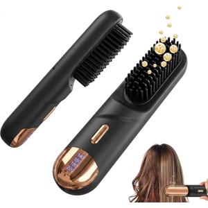 Go Brush Pro 2026 Hair Straightener Brush 300 Million Negative Ionic Portable Hair Straightener Comb for Women with 4 Temps Fast Heating MCH Ceramic Coating Smooth Frizz  Free Hair Shining Black