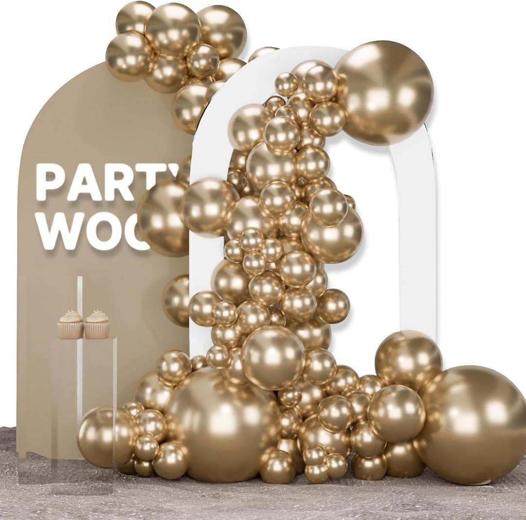 PartyWoo Metallic Gold Balloons 123pcs Different Sizes of 18 12 10 5 Inch Chrome Gold Balloon Arch Kit Garland for Birthday Graduation Baby Shower Wedding Bachelorette Party Decorations Gold-G127