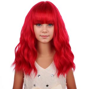Kids Red Wig Short Wavy Red Wig with Bangs Red Wigs for Girls Heat Resistant Synthetic Hair Children Wigs (Red)