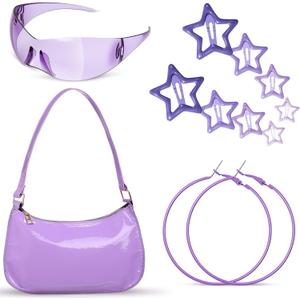 Moucuny 12 Pcs Y2k Accessories Set Patent Leather Shoulder Bag 2000s Sunglasses Circle Earrings Star Clips Women Gifts