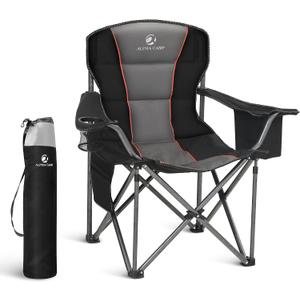LET'S CAMP Folding Camping Chair Oversized Heavy Duty Padded Outdoor Chair with Cup Holder Storage and Cooler Bag, 450 LBS Weight Capacity, Thicken 600D Oxford, Single Pack