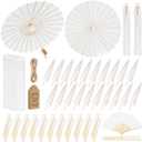 Aodaer 24 Packs Wedding Paper Umbrellas White Hand Fans with Thank You Tags Organza Bags 33 Inch Decorative Oiled Umbrellas Chinese Japanese DIY Parasol Painting Crafts for Wedding Bridal Party Decor