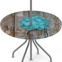 Wood Round Outdoor Tablecloths with Umbrella Hole Floral Circle Fitted Table Cloth with Elastic Zippered Tablecloth 36"-44" Waterproof Umbrella Table Cloth Round Elastic Table Cover for Patio