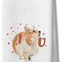 DOFQZ Corgi I Love You Kitchen Towels, Decorative Hand Dish Tea Towels for Her Girlfriend Wife, Corgi Gifts for Corgi Lovers, Kitchen Bathroom Decor, 16x24 Inch, Pack of 2