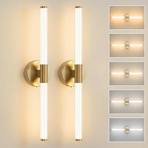 Gold Wall Sconces Set of Two, Dimmable 5CCT LED Bathroom Light Fixtures Over Mirror, 360° Full Lighting 23 inch Vanity Light Bar Modern Wall Sconce for Bathroom Bedroom Living Room