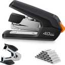 Deli Effortless Desktop Stapler, 40 Sheet Capacity, One Finger Touch Stapling, Easy to Load Ergonomic Heavy Duty Stapler, Includes 1500 Staples and Staple Remover (Black)