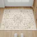 2x3 Washable Neutral Area Rug Beige Vintage Entryway Kitchen Carpet Non-Slip Soft Low Pile Farmhouse Indoor Small Throw Rug for Bedroom Bathroom Entrance
