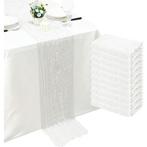 10Pack White Cheesecloth Table Runner Sheer Gauze Cheese Cloth Table Runners, White Table Runner for Wedding Party Baby Shower Home Decor