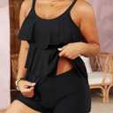 Yonique Women's Plus Size Tankini Swimsuits with Shorts Two Piece Bathing Suits Ruffle Swimsuits Tummy Control Swimwear (Black, L)