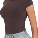 Sunzel Open Back Tops for Women Sexy Going Out Top Double Lined Backless Shirt Y2K Crop Basic Tee Shirts for Casual Workout (Brown, L)