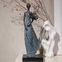 Guichifun Sculptures Home Decor Female Statue - Resin Bronze Woman Holding Flowers Sculpture Modern Creative Home Statue Handicrafts Art Ware Home Décor Office Room Gifts 7.5 x 7.5 x 21.25 Inch