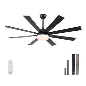 62 Inch Ceiling Fans with Lights,Large Modern Ceiling fan with Remote and 8 Wooden Blades,Dimmable,6 Speeds,Noiseless Reversible Indoor&Outdoor Fan for Bedroom,Patio,Living Room
