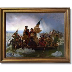 George Washington Crossing The Delaware Poster Revolutionary War Posters Retro Classical History Wall Art Canvas Print Decor for Classroom Office Bedroom Living Room Decoration 16x24inch Golden frame