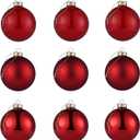 Red Glass Christmas Ball Ornaments, 3.15 Burgundy Ornament for Christmas Tree Set of 9 with 3 Different Finishes, Vintage Xmas Balls for Home Decor, Thanksgiving Party Gift