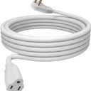 25 Ft Flat Plug Extension Cord, 16 AWG 3 Prong Grounded White Low Profile Extension Cable for Indoor, UL Listed