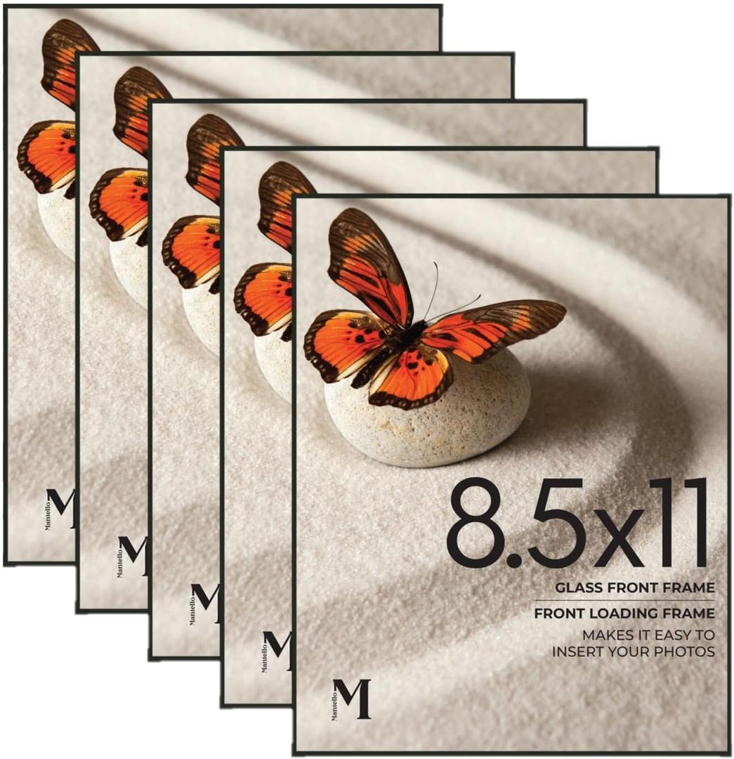 MANTELLO ESSENTIALS Front Loading Picture Frame Set - 6-Pack | 4x6, 5x7, 8x10, 8.5x11 (Black, 8.5x11-5 Pack)