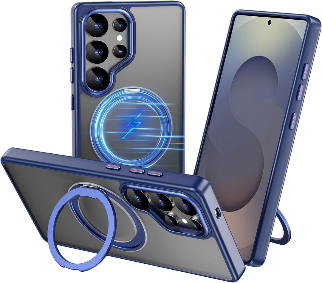 imluckies for Samsung Galaxy S25 Ultra Case with 360 Rotable Ring Stand [Compatible with Magsafe], Military Grade Drop Protection, Slim Fit Bumper for S25U, Matte Blue