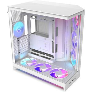 NZXT H9 Flow RGB+ (2025)  Dual-Chamber ATX Mid-Tower Airflow PC Case  7 RGB Fans (6 x 140mm,1 x 120mm) & Control Hub  420mm Radiator Support Connect Ready- Stainless Steel Tempered Glass - White