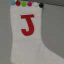 Holiday Home White Plush and Pom Poms Stocking