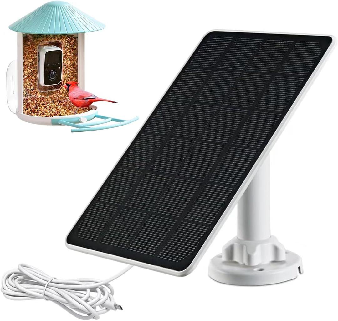 Solar Panel for Bird Feeder Camera, 3W Continuously Power Supply for Your Bird Feeder Camera, Type-C Plug
