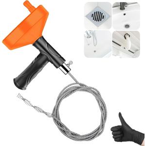 33 Feet Drain Snake Auger, Plumbing Snake Drain Hair Clog Removal Tool, Sink Unclogger, Heavy Duty Toilet Snake Auger, Cleaner Tool for Bathroom Kitchen Tub Shower Drain Clog Remover with Gloves