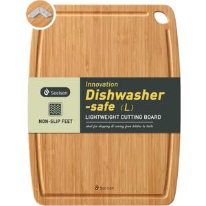 Lightweight Durable Bamboo Cutting Board with Non-Slip Feet, Non Toxic Wooden Cutting Board for Kitchen Heat-Resistant Chopping & Charcuterie Board with Juice Groove Kitchen Essentials for Meat (Carbonized Bamboo(Brown))