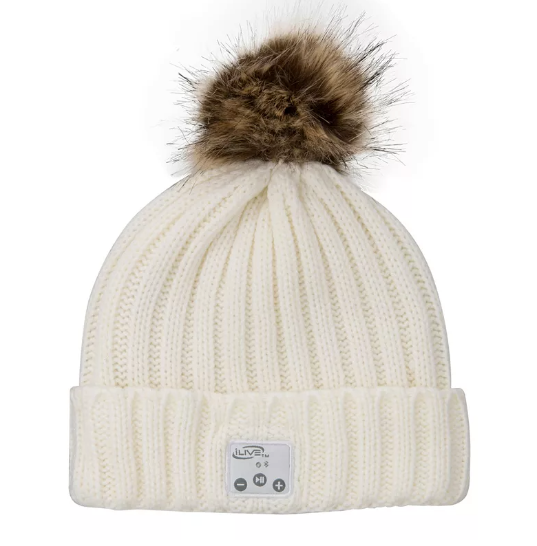iLive Y2k Streetwear Beanie Wireless Bluetooth Knit Cap Pom-Pom Cap