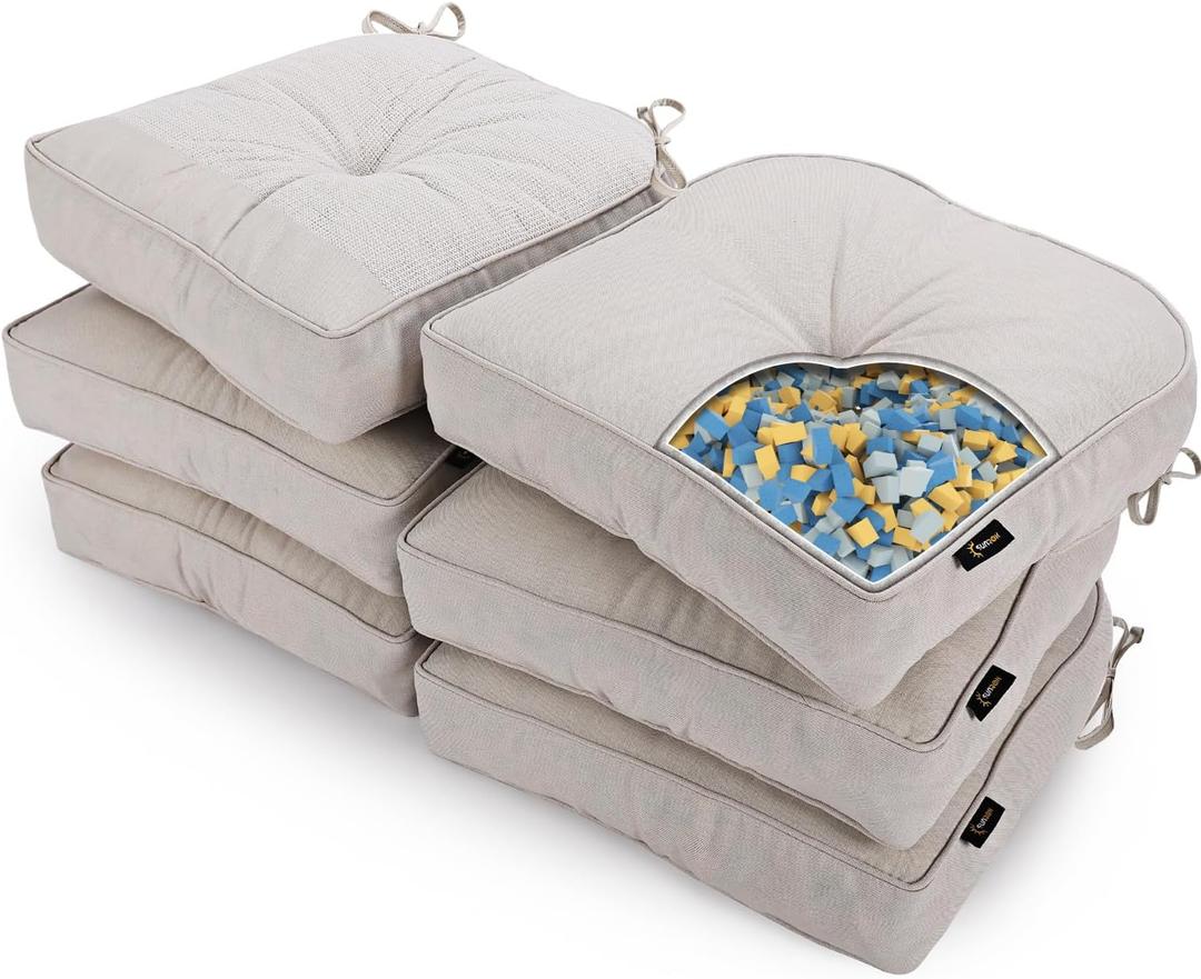 SUNROX LokGrip Non Slip Gel Memory Foam Chair Cushions for Dining Chairs Tailbone Pain Relief, Tufted Stain Resistant Thicken Durable Chair Pad for Dining Kitchen Office 17"x16" Set of 6, Cream