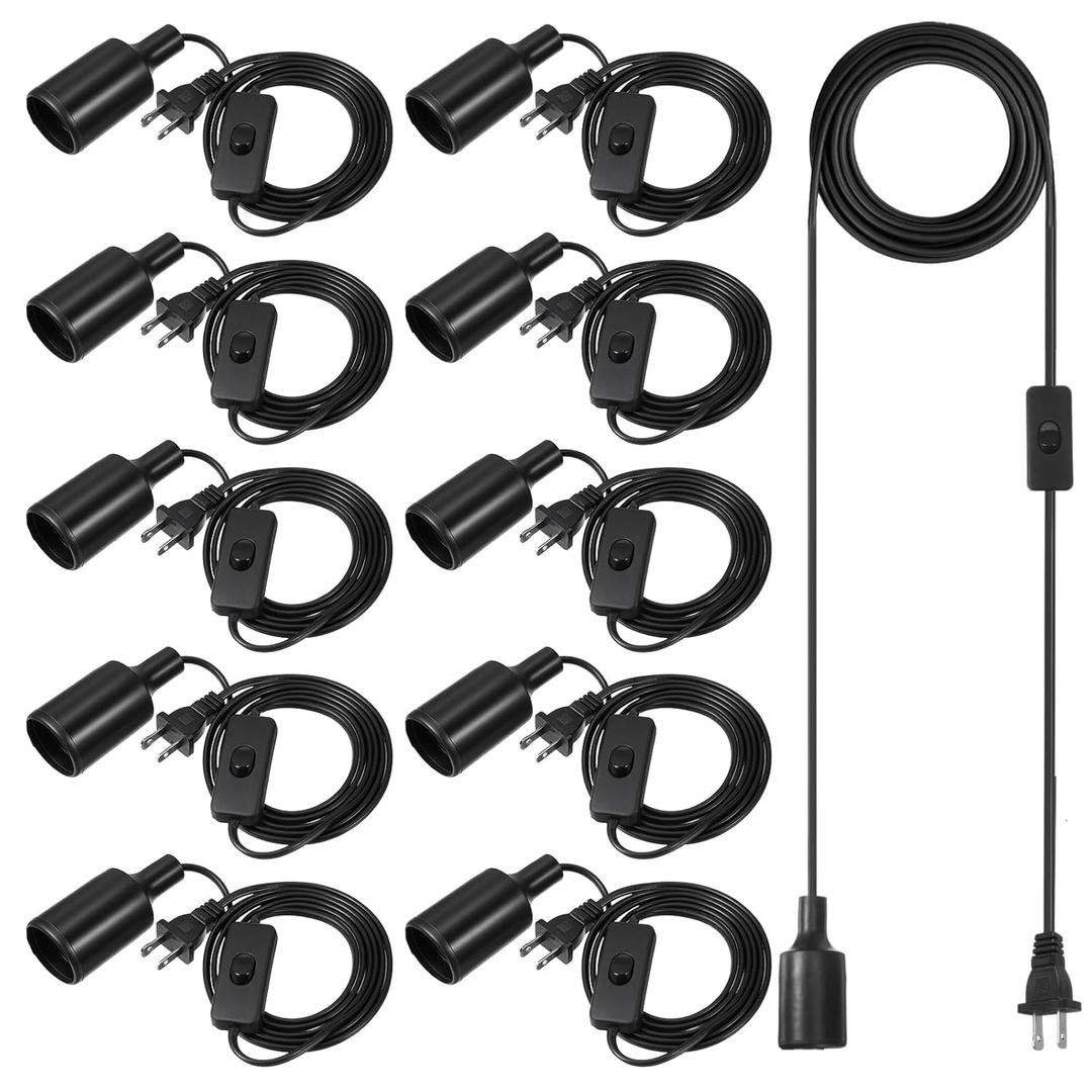 10 Pack Hanging Light Cord Pendant Light Cord with Switch Light Socket Extension Light Bulb Socket Cable Lamp Kit for E26 E27 Lamp Socket Lantern (Black, 6 Feet)
