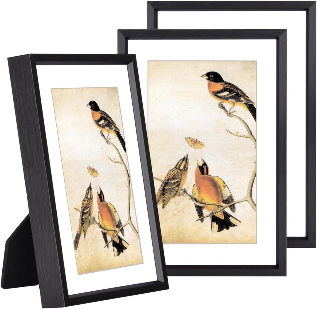 5x7 Picture Frame Set of 3, Black Metal Photo Frames with HD Glass, Fits 4x6 with Mat or 5x7 without Mat, Wall Hanging and Table Display, Black