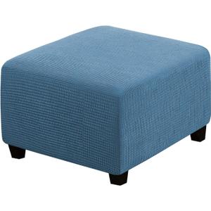 H.VERSAILTEX Square Ottoman Covers Ottoman Slipcovers Folding Storage Stool Furniture Protector Form Fit with Elastic Bottom, Stretch High Spandex Small Checks Jacquard Fabric(Large,Dusty Blue)