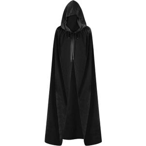 59Inch Velvet Cloak with Hood for Men & Women, Hooded Cape Cloak Unisex Halloween Witch Vampire Wizard Raven Cosplay Costume(black,L)