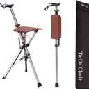 STEP2GOLD Ta-Da Chair, Portable Trekking Hiking Pole, Folding Walking Stick with Seat, Walking Cane with Chair, Foldable Chair, Lightweight Aluminum, Easy Carry and Storage, Anti-Slip (L (34.6"), Brown)