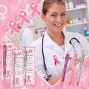 18 Set Breast Cancer Awareness Gifts Glitter Pens Bulk Pink Ribbon Breast Cancer Accessories with No One Fights Alone Cheer Up Cards for Women Survivor Patients Public Charity Events