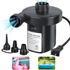 Electric Air Pump for Inflatables Air Mattress Pump Electric Pump with 3 Nozzles Inflator Deflator Air Pump for Air Mattress Beds Pool Floats Swimming Ring AC 130W