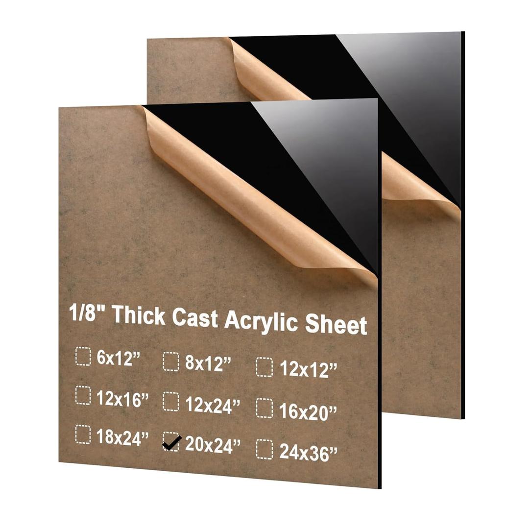 2 x KINLINK 20x24 Plexiglass Sheets 1/8 inch Thick - 3mm Black Cast Acrylic Sheet, Plastic Board Polycarbonate Sheet for DIY Project, Craft, Table Top, Acrylic Sign and Wedding Invitation 2 Pack