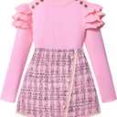 Girls Clothes Skirt Set Fall Winter Long Sleeve Ruffle Top And Plaid Skirt Girls Clothing Set 2 Piece Outfit (Pink)