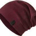 Warm Slouchy Beanie Hat - Deliciously Soft Daily Beanie in Fine Knit (One Size-Large, Wine)