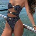 GORGLITTER Women's Polka Dots One Piece Swimsuit Metal Cut Out Strapless Bikini Sexy Monokini Bathing Suit (Black, S)