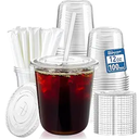 Homestockplus 100 Pack 12 oz BPAFree Clear Plastic Cups with Sip Lids  LeakProof Round Bottom Disposable Iced Coffee Cups for Kids, ToGo Drinks, Smoothies, Juice & Small Portion Cold Beverages