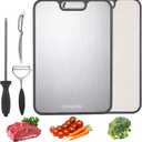 Titanium Cutting Boards for Kitchen, New 2026-5-in-1 Pure Titanium & Wheat Straw PP Board with Knife Sharpener and 2 Fruit Peelers, Large 16 x 11 Inch