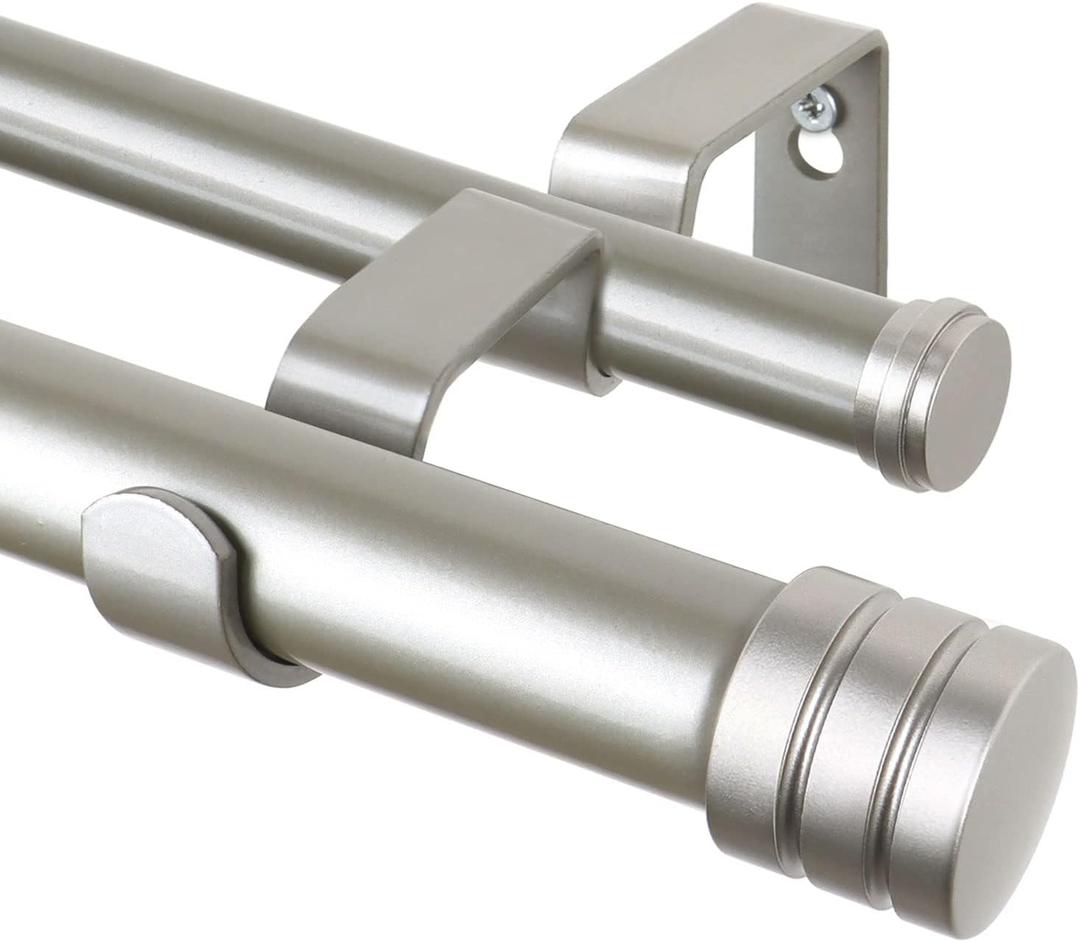 TONIAL1 Inch Double Curtain Rods for Windows 66 to 120 Inches (6-12ft), Heavy Duty Decorative Drapery Rod for 32 to 144 Inches (5.75-11.7ft) with Classic Cap Finial, Antique Silver
