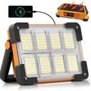 120W Solar Rechargeable Work Light, 144 LED 10000LM Led Work Light with 4 Modes, Portable Flood Light with Stand, IP66 Waterproof Outdoor Working Light for Emergency Mechanic Camping Repair (Yellow)