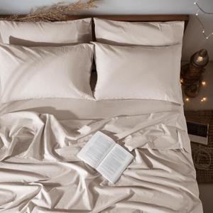 LBRO2M 100% Linen Sheet Set King Size, Bed Sheets 6 Piece Sets,Solid Color Natural Flax Bed Sheets Soft Breathable Bedding,16" Deep Pocket,All Season (King, Linen)