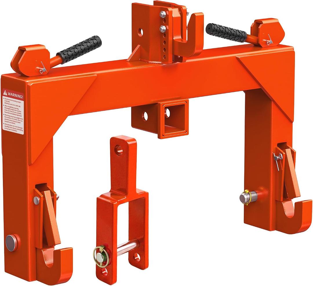 YITAMOTOR 3 Point Quick Hitch with Upgrade Versatile Adapter & 2" Receiver for Category 1 Tractors, 3000 lbs 3-Pt Trailer Hitch Attachment with 5 Level Adjustable Bolt (Orange) | 3-Pt Trailer Hitch Attachment with 5 Level Adjustable Bolt, 3000 LBS Capacity, Heavy Duty Steel, Orange Powder-Coat Finish
