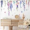 Zonon 6 Pcs Flowers Wall Decals Stickers Vinyl Removable Peel and Stick Colorful Dragonflies Floral Wall Murals Decor for Bedroom Living Room Nursery(Elegant)