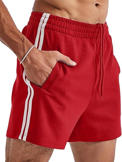 Ouber Men’s 4’’ Bodybuilding Shorts – Retro Striped Gym Shorts for Training & Workout, Medium