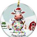 Cow Ornament 2025, Mooey Christmas  Funny Farmhouse Christmas Tree Decoration, Cute Cow Tangled in Lights, Rustic Barn Winter Scene, Ceramic Holiday Ornament for Cow Lovers, Farmers