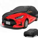 All-Weather Waterproof Car Cover - UV-Resistant Outdoor Full Exterior Protection for Toyota Yaris 190T-PU Black with Right Side Zipper